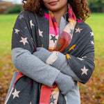 Reversible Jacquard Star Print Scarf | Slate & Coral Mix