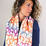 Reversible Leopard Print Jacquard Scarf | Orange/Pink Ombre