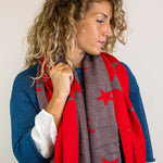 Reversible Star Scarf with Fringe | Red/Grey