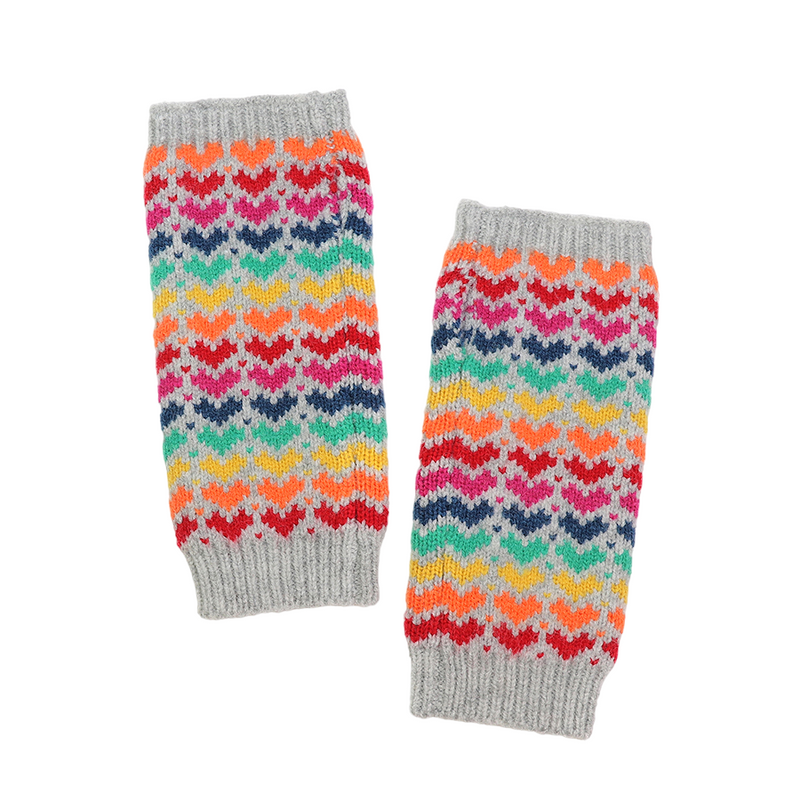 Rib Knit Heart Print Wrist Warmers | Multicolour