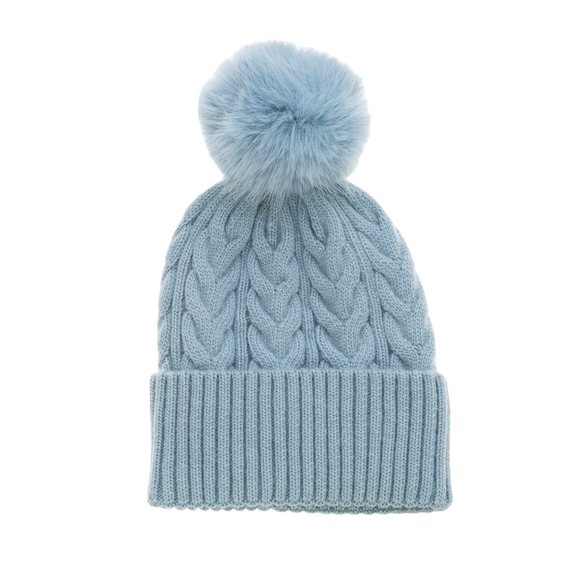 Cable Knit Hat Pom Pom Hat | Ice Blue