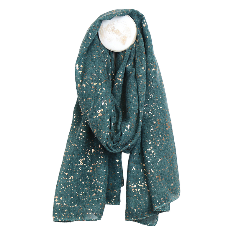 Speckle Print Scarf with Gold Foil | Dusky Teal