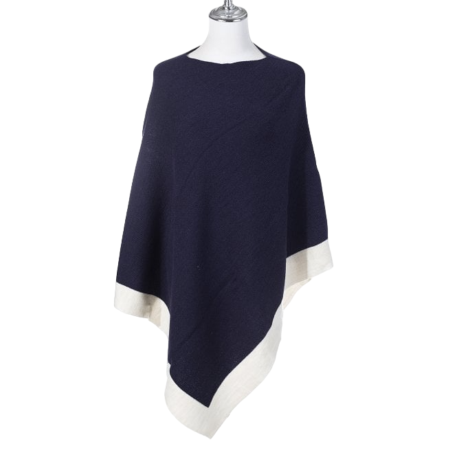 Spun Acrylic Poncho | Navy & Stone White