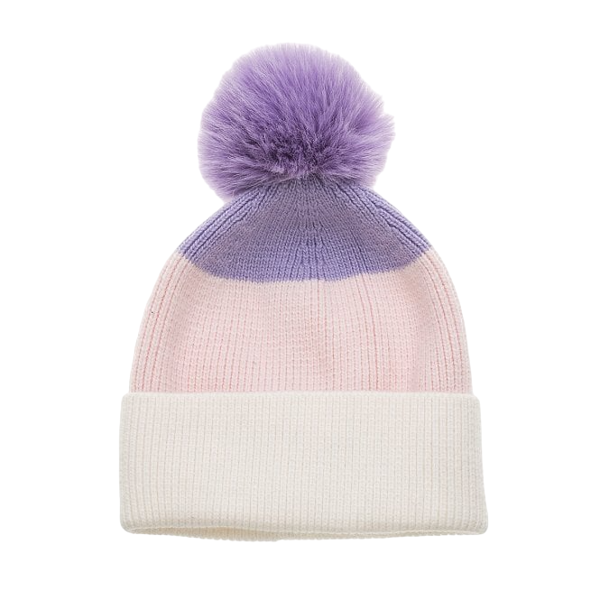 Striped Faux Fur Pom Pom Hat | Pastel