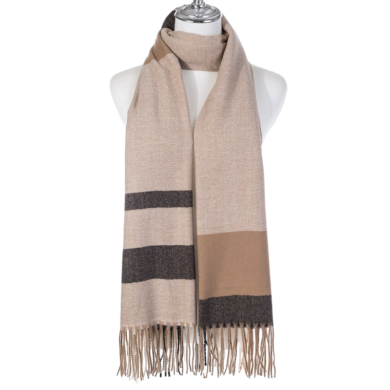 Striped Scarf with Fringe | Beige Mix