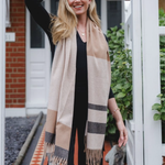 Striped Scarf with Fringe | Beige Mix