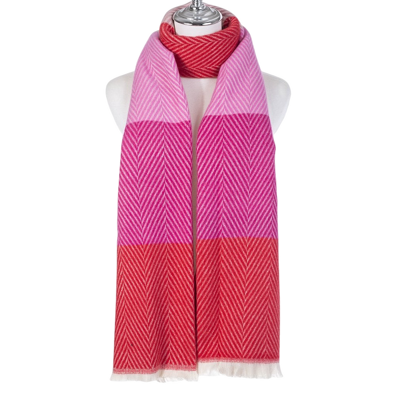 Striped Scarf with Fringe | Pink Mix