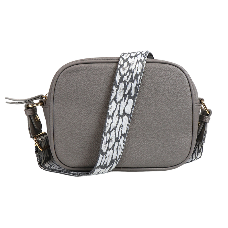 Vegan Leather Camera Bag with Removable Animal Print Strap | Grey