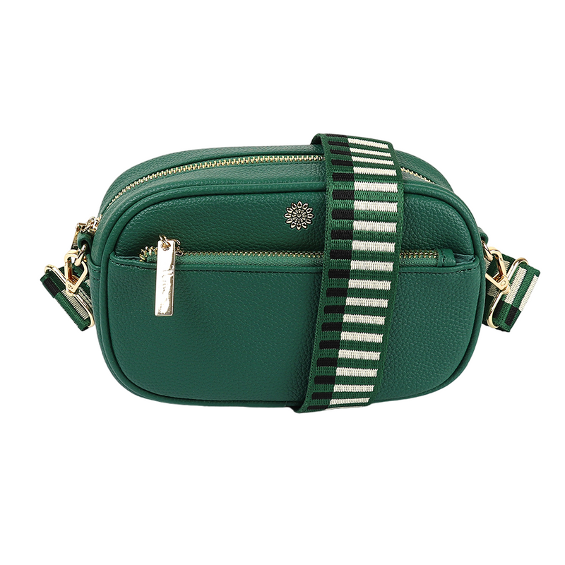 Vegan Leather Camera Bag with Woven Strap | Emerald Green