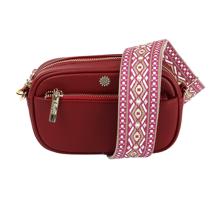 Vegan Leather Camera Bag with Woven Strap | Red