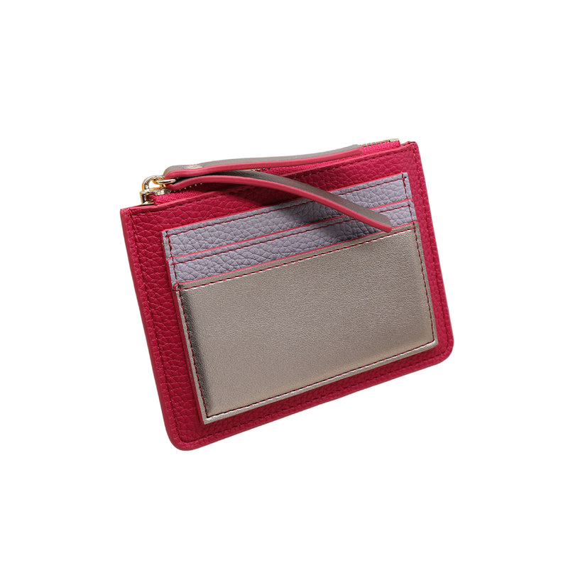 Vegan Leather Card Holder | Fuchsia & Silver