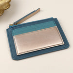 Vegan Leather Card Holder | Teal & Silver