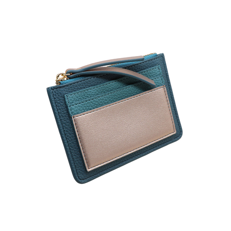 Vegan Leather Card Holder | Teal & Silver