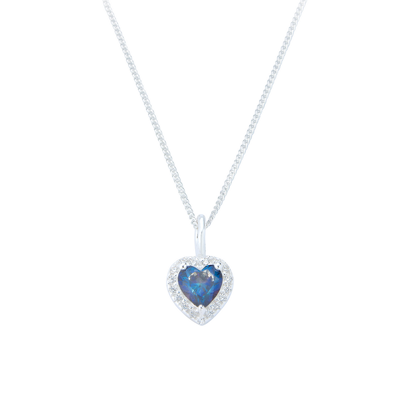 Veronica Sapphire CZ Heart Pendant Necklace | Sterling Silver