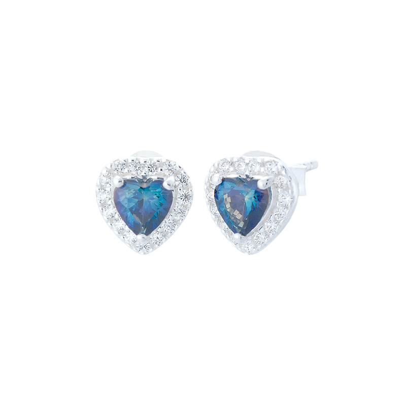 Veronica Sapphire CZ Heart Stud Earrings | Sterling Silver