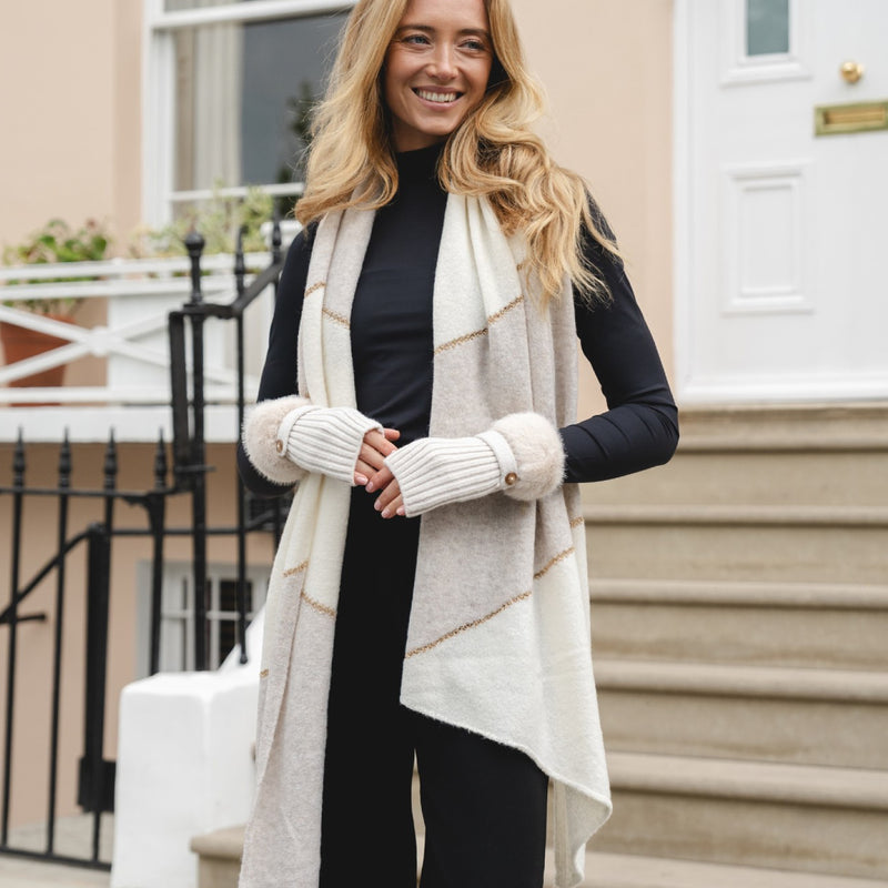 Women's Abstract Winter Scarf | Beige & Gold