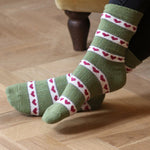 Women's Cable Knit & Hearts Socks | Sage Green | Set of 2
