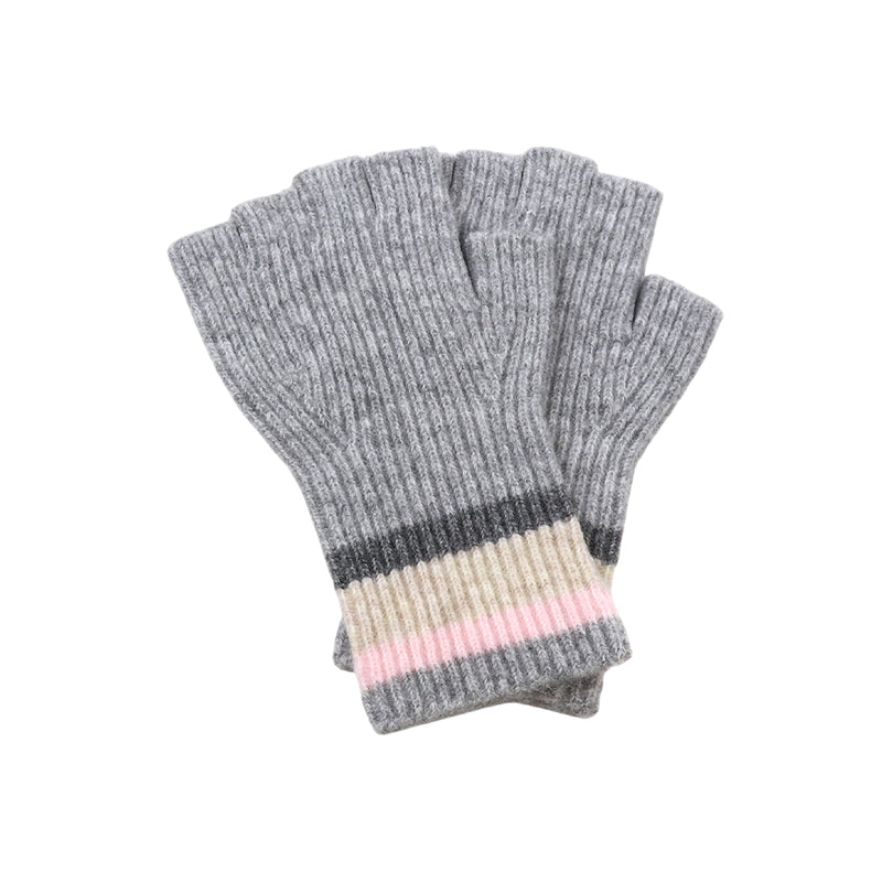 Women's Colour Block Fingerless Gloves | Grey/Pink/Beige
