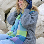 Women's Crinkle Checked Blanket Scarf | Blue/Green