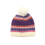 Women's Fairisle Pom Pom Hat | Cream/Navy/Magenta
