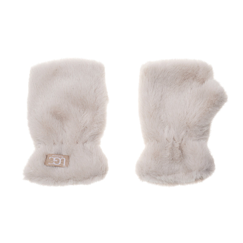 Women's Faux Fur Mittens | Linen White