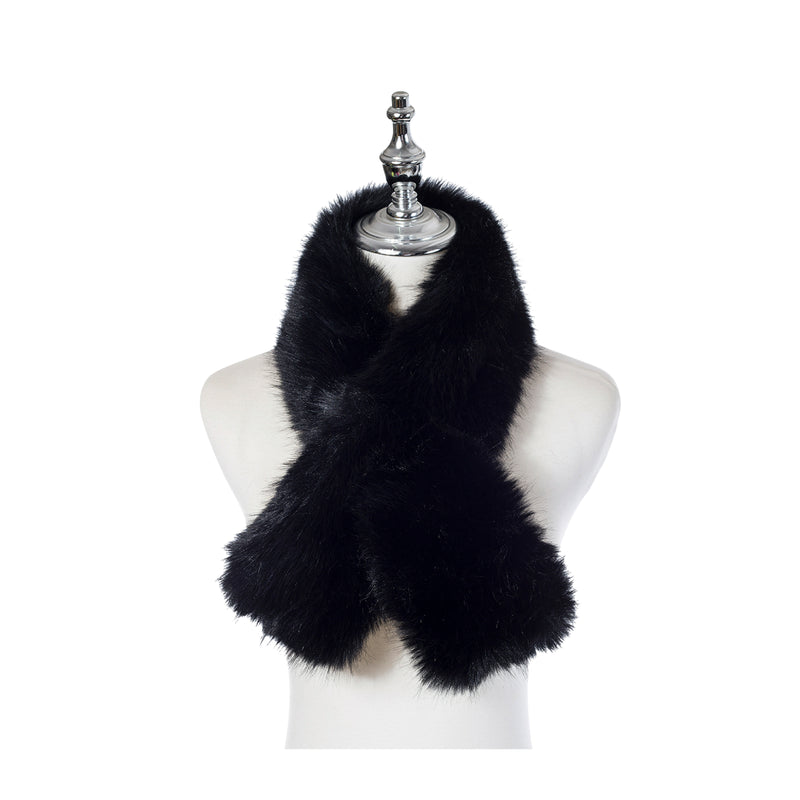 Women's Faux Fur Pull Through Scarf | Ebony Black