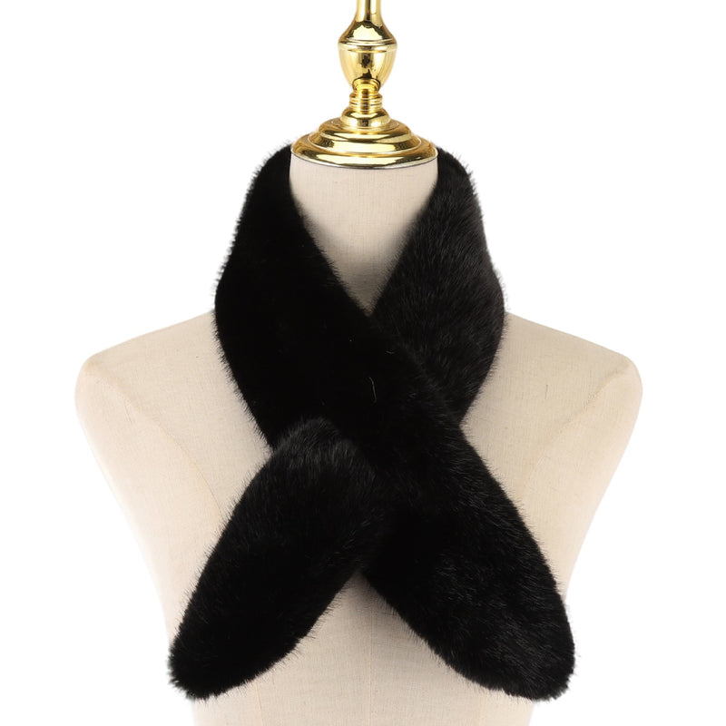 Women's Faux Fur Wrap-Over Scarf | Ebony