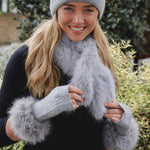 Women's Faux Fur Wrap-Over Scarf | Soft Grey