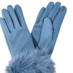 Women's Faux Suede Gloves with Faux Fur Cuffs | China Blue