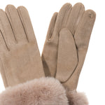 Women's Faux Suede Gloves with Faux Fur Cuffs | Linen