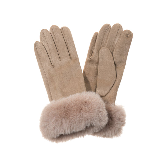 Women's Faux Suede Gloves with Faux Fur Cuffs | Linen