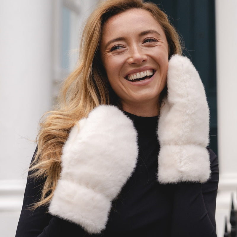 Women's Fluffy Mittens | Winter White