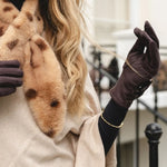 Women's Gloves with Studded Bow | Chocolate Brown