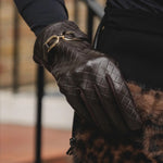 Women's Quilted Vegan Leather Gloves with Buckle Detail | Chocolate Brown