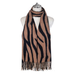 Women's Tiger Print Winter Scarf with Tassels | Cocoa Brown
