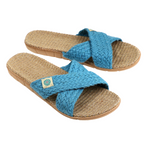 Woven Summer Sliders | Teal Blue