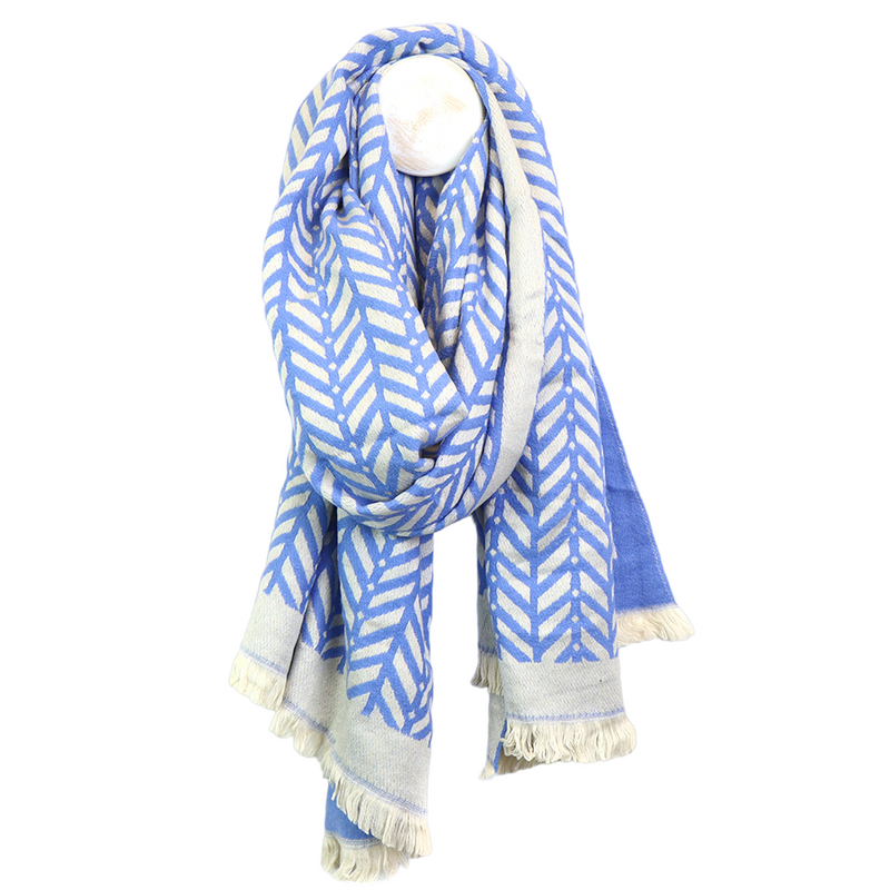 Reversible Chevron Jacquard Scarf | Blue