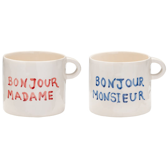Ceramic 'Bonjour' Mugs | Set of 2