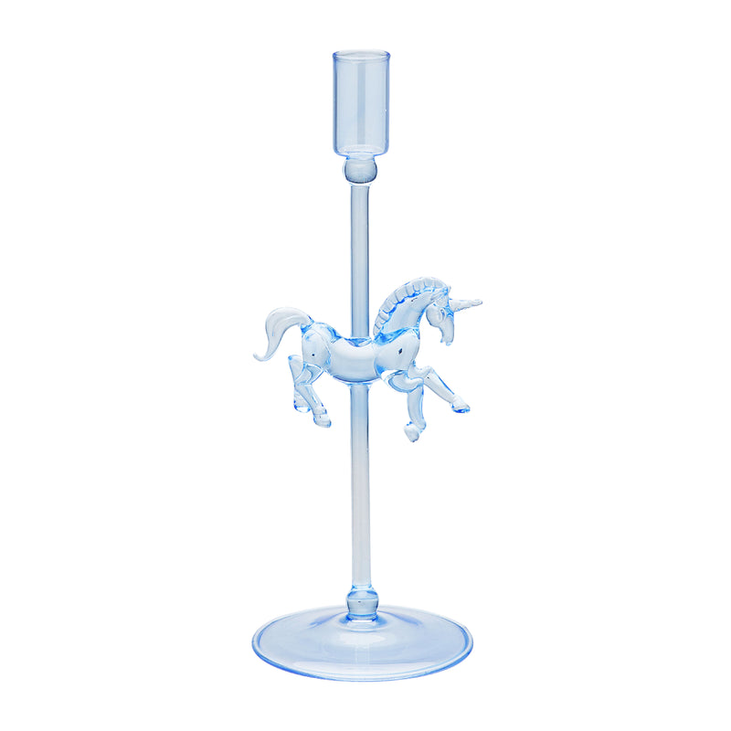 Glass Pegasus Taper Candle Holder | Blue