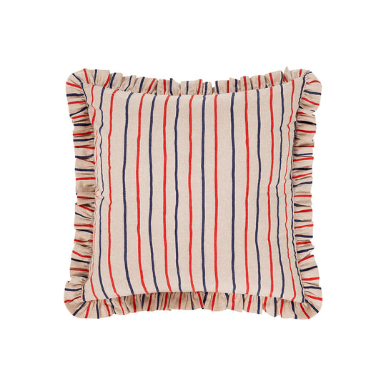 Rayure Frill Cushion | Red & Blue | 50cm