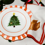 Scalloped Ceramic Candy Cane Dinner Plate | Red & White