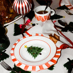 Scalloped Ceramic Candy Cane Dinner Plate | Red & White