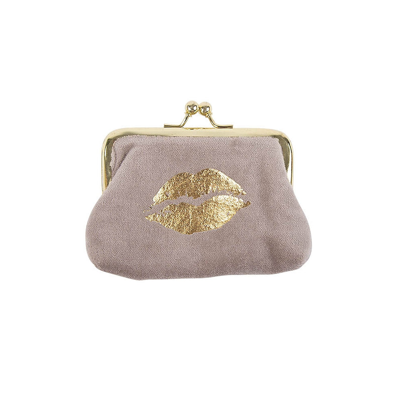 Velvet Lips Clip Closure Coin Purse | Taupe