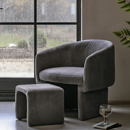 Asko Retro Armchair & Footstool | Anthracite Grey