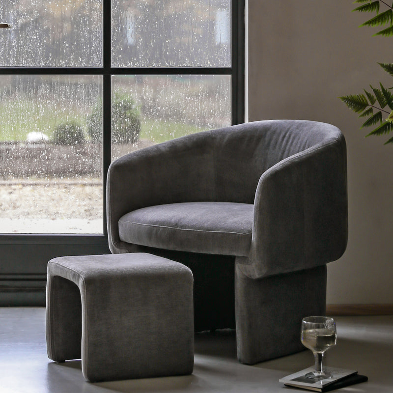 Asko Retro Armchair & Footstool | Anthracite Grey