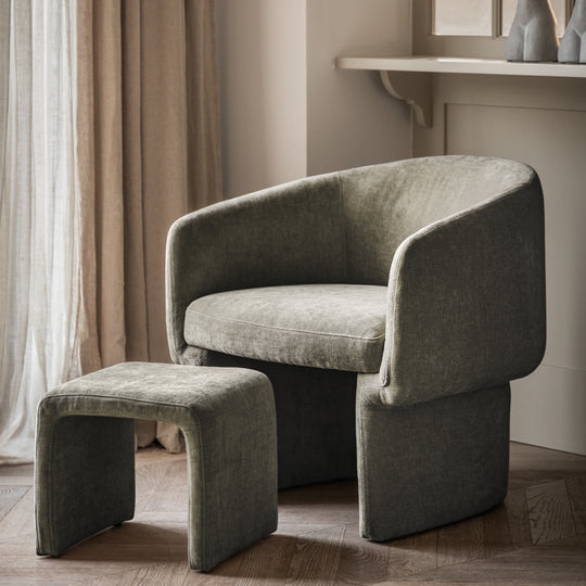 Asko Retro Armchair & Footstool | Sage Grey