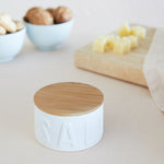 Ceramic Salt Cellar with Bamboo Lid | White