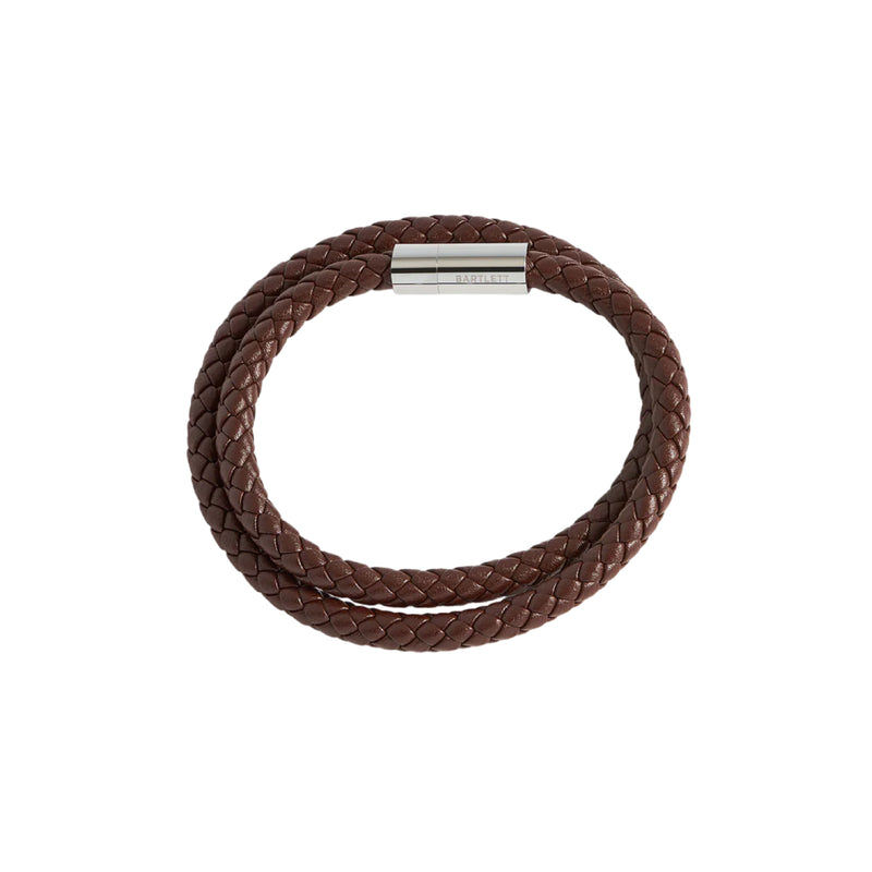 Men's Double Plaited Leather Bracelet | Brown