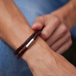 Men's Double Plaited Leather Bracelet | Brown