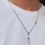 Men’s Feather Pendant Necklace | Rhodium Plated Steel